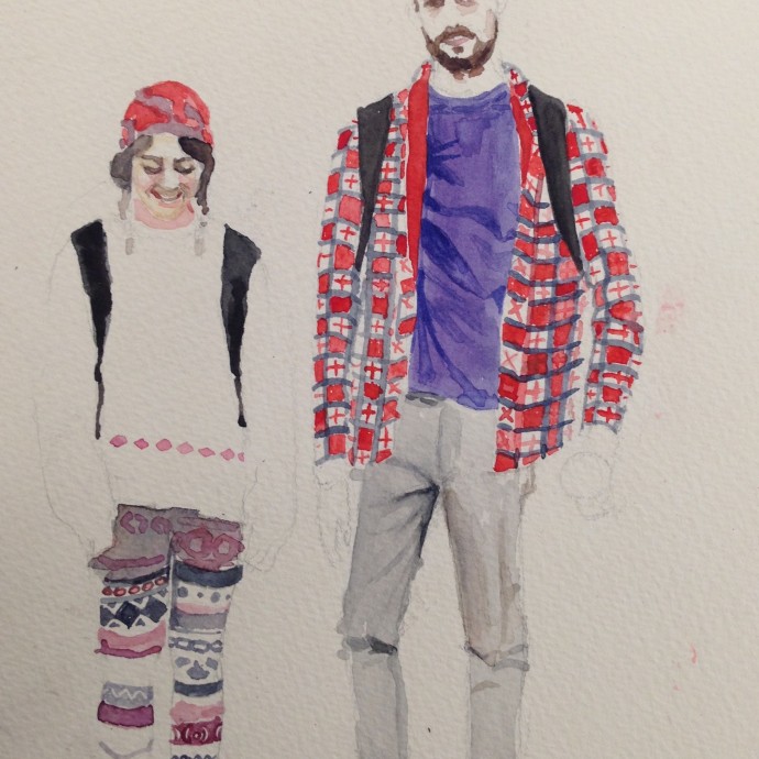 "Seb and Ali." 8"x6", Watercolour, 2013.