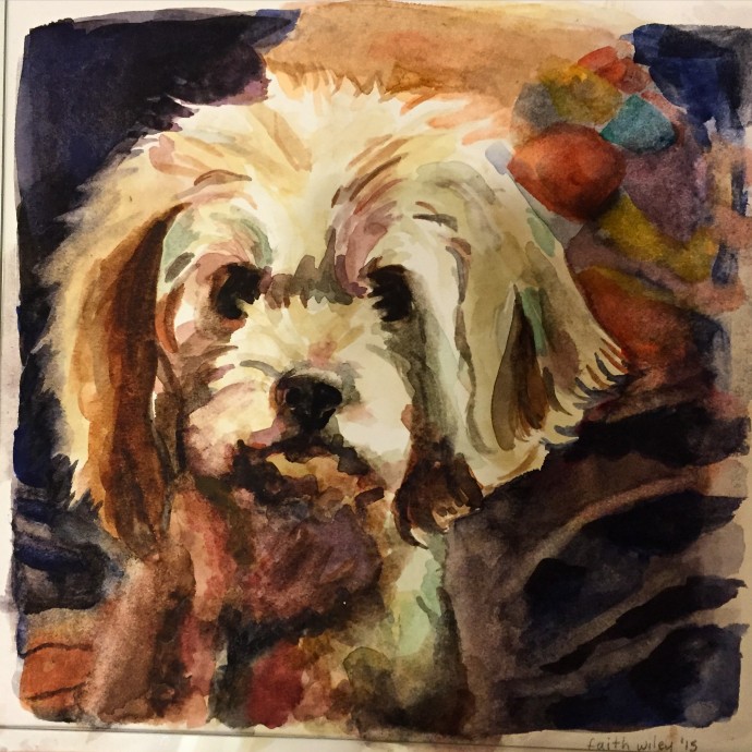 "Ruby After the Party," 8"x8", Watercolour, 2015.