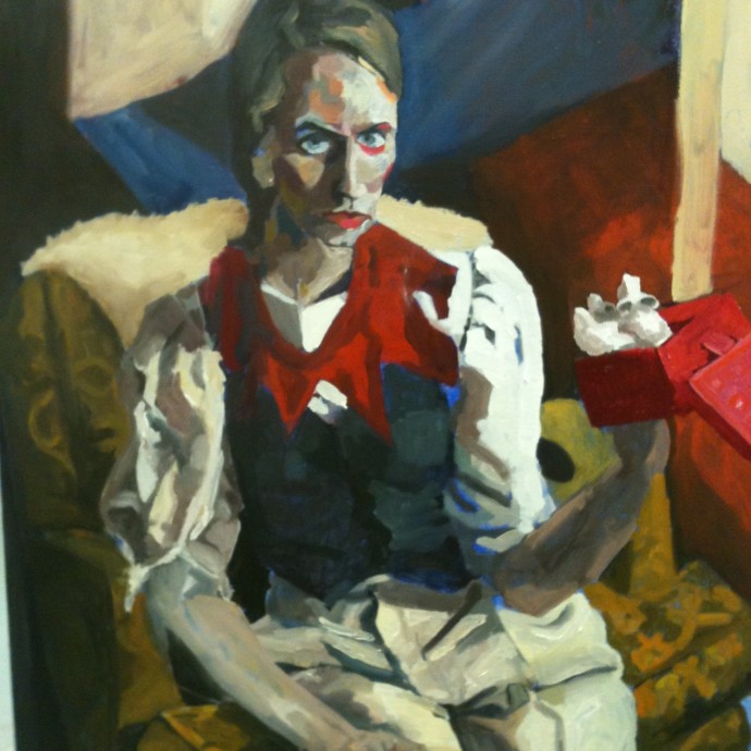 "Self Portrait as Clown" 24"x48" Oil on  Canvas, 2012.